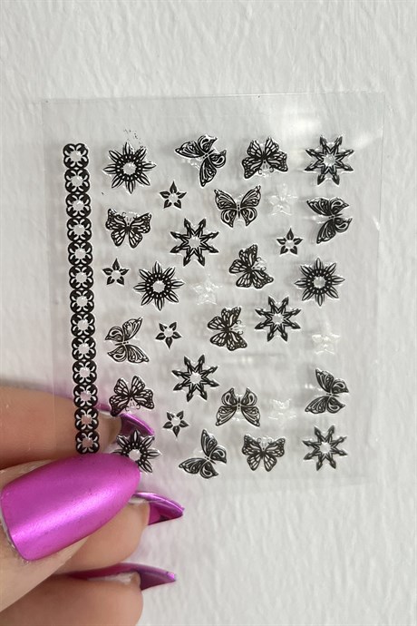 Siyah Renk Kelebek Figürlü Tırnak Sticker