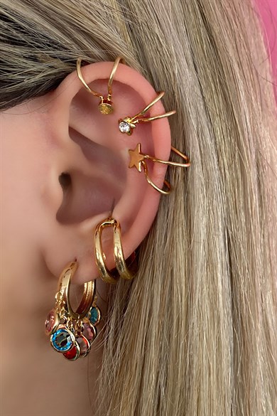 9 Parça Altın Renk Çelik Ear Cuff Küpe Set