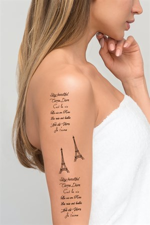 Geçici Eyfel Kulesi ve Yazılı Dövme Tattoo
