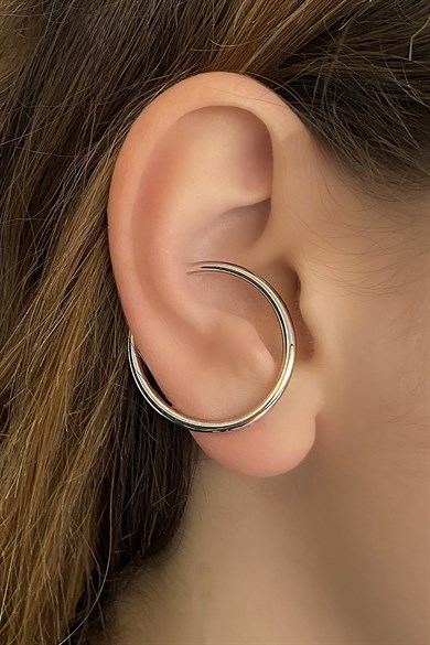 Gümüş Renk Tek Delik Kıkırdak Görünümlü Ear Cuff Küpe