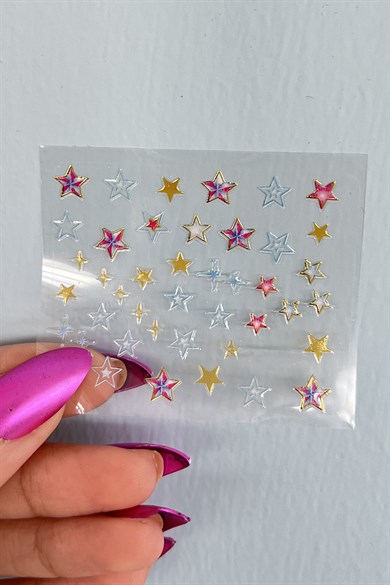 Karışık Renk Yıldız Desenli Tırnak Sticker